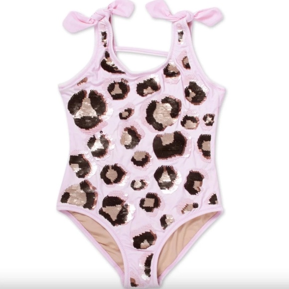 Shade Critters Girls One Piece Pink Leopard Magic Sequin Swimsuit - size 6 - Picture 2 of 6